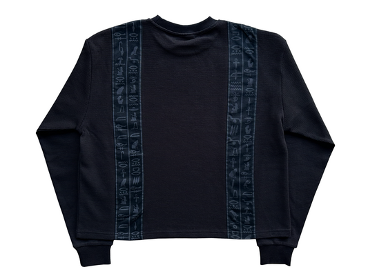 'Glyphs' Cropped Thermal Long Sleeve - Black