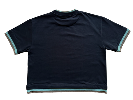 'Illusive Ascendant' Cropped Triple Layer Tee - Black