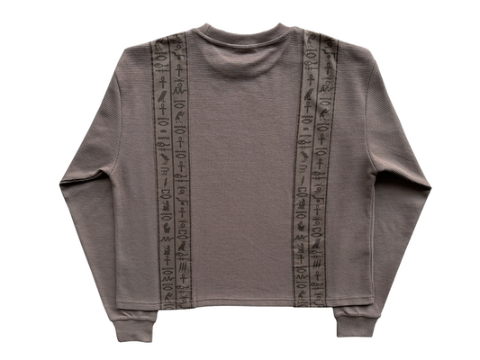 'Glyphs' Cropped Thermal Long Sleeve - Brown