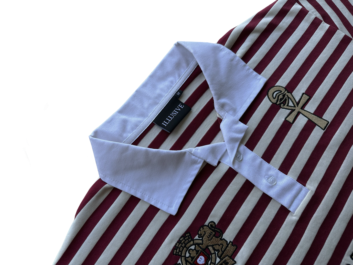 'Lion's Prosperity' Cropped Polo Tee - Burgundy
