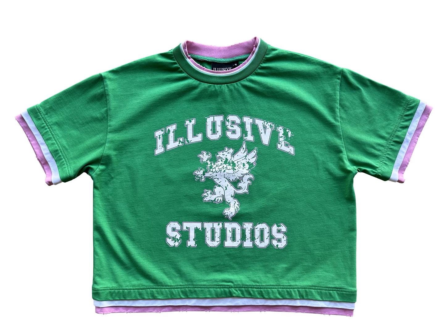 'Illusive Ascendant' Cropped Triple Layer Tee - Green