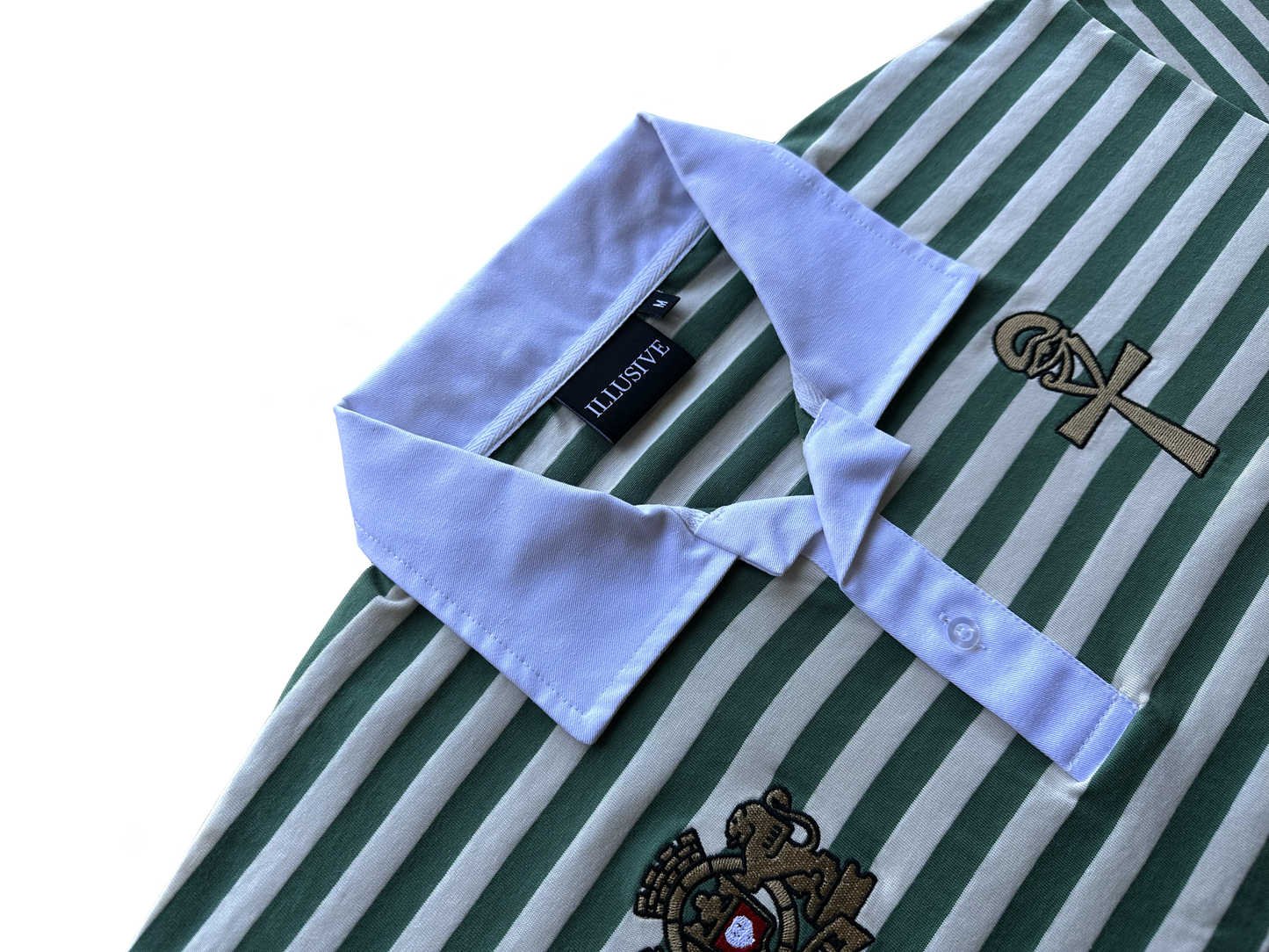 'Lion's Prosperity' Cropped Polo Tee - Jade Green