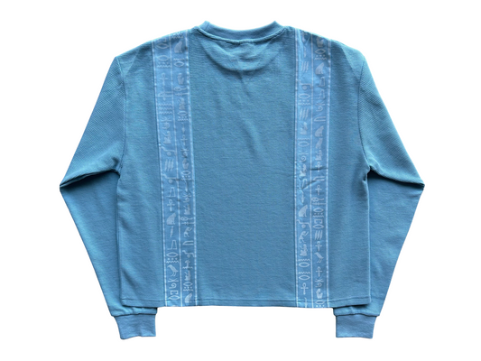 'Glyphs' Cropped Thermal Long Sleeve - Light Blue