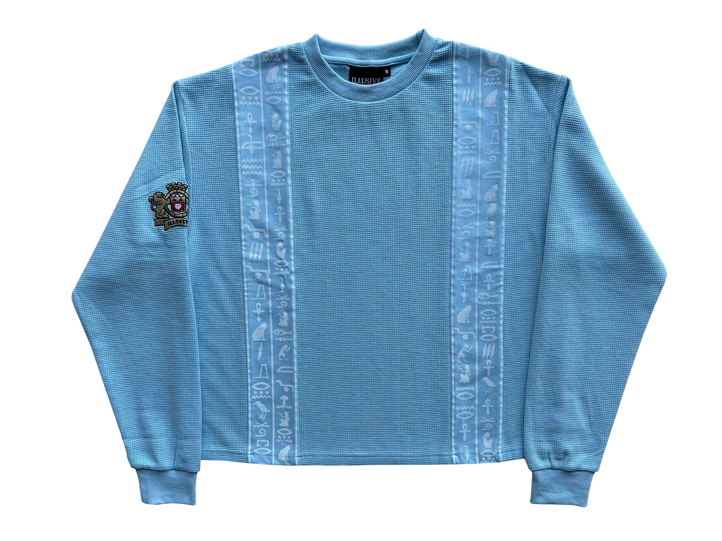 'Glyphs' Cropped Thermal Long Sleeve - Light Blue