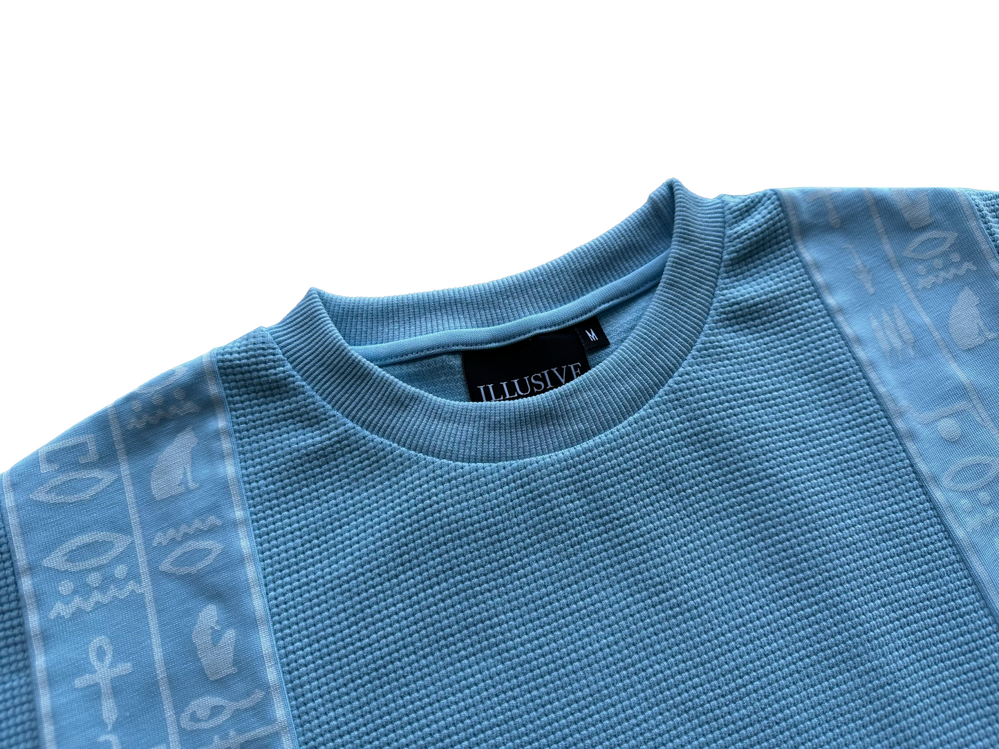 'Glyphs' Cropped Thermal Long Sleeve - Light Blue