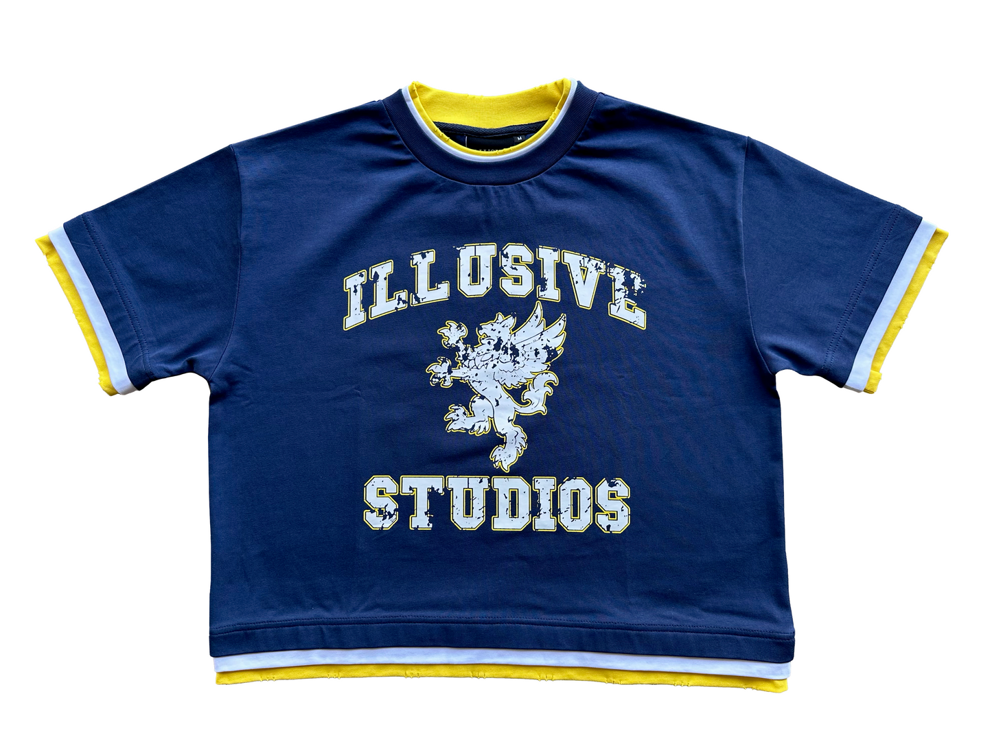 'Illusive Ascendant' Cropped Triple Layer Tee - Navy Blue