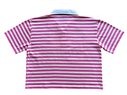 'Lion's Prosperity' Cropped Polo Tee - Pink