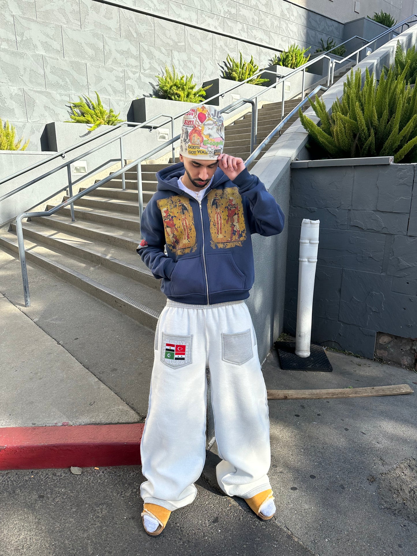 'Tut's Fragment' Cropped Zip Up - Navy Blue