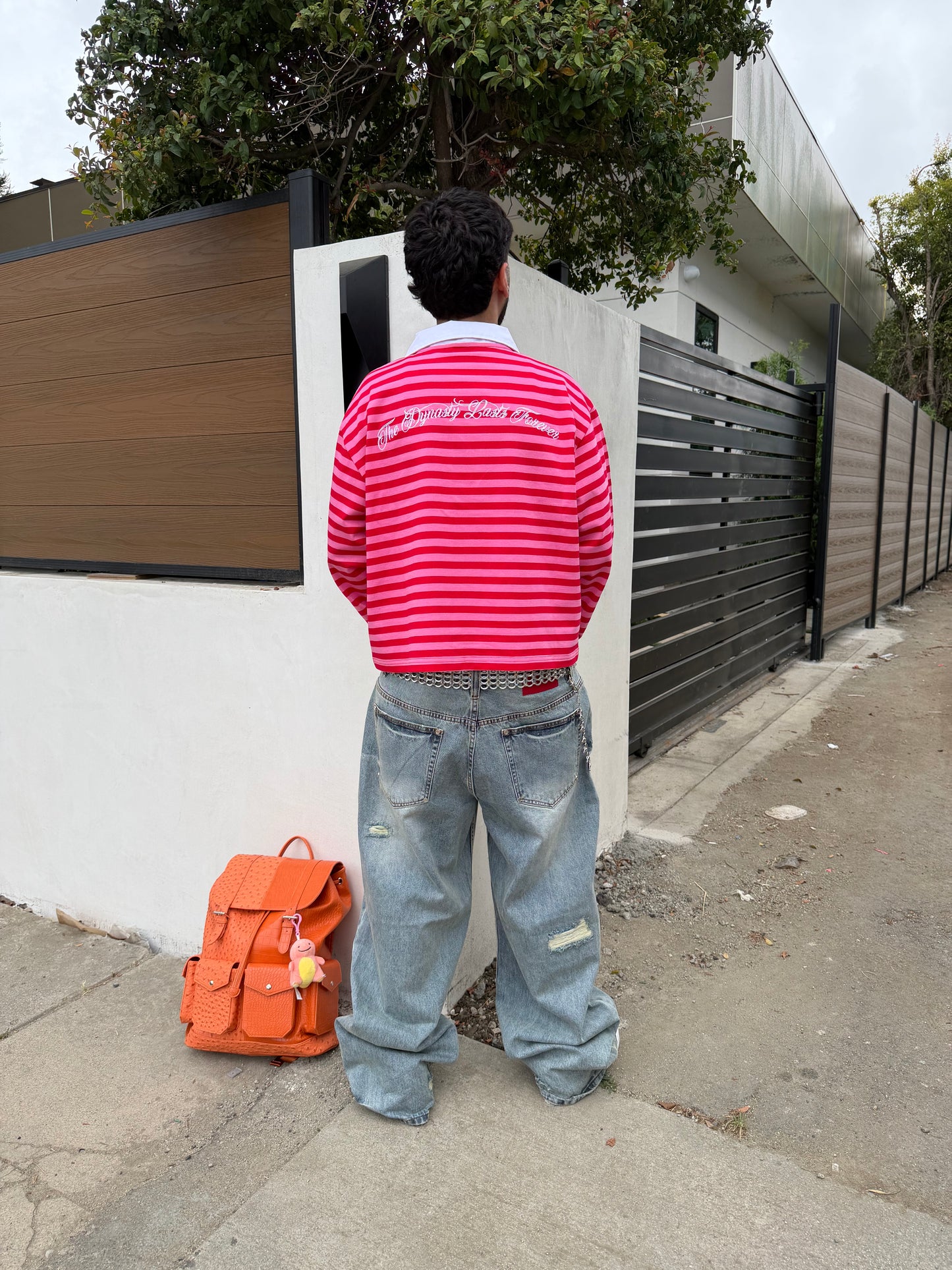 'Dynasty Forever' Cropped Polo Long Sleeve - Red & Pink