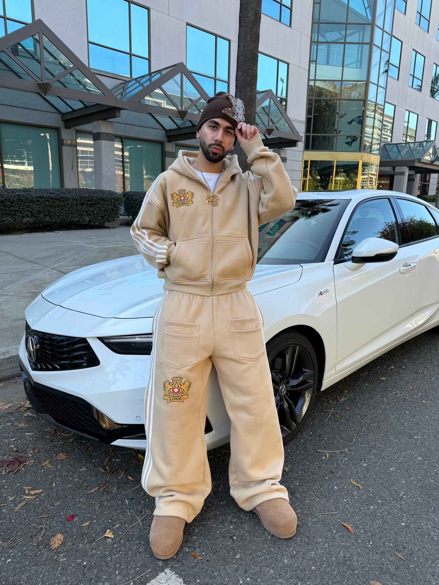 'Illusive Guardian' Cropped Zip Up - Cream