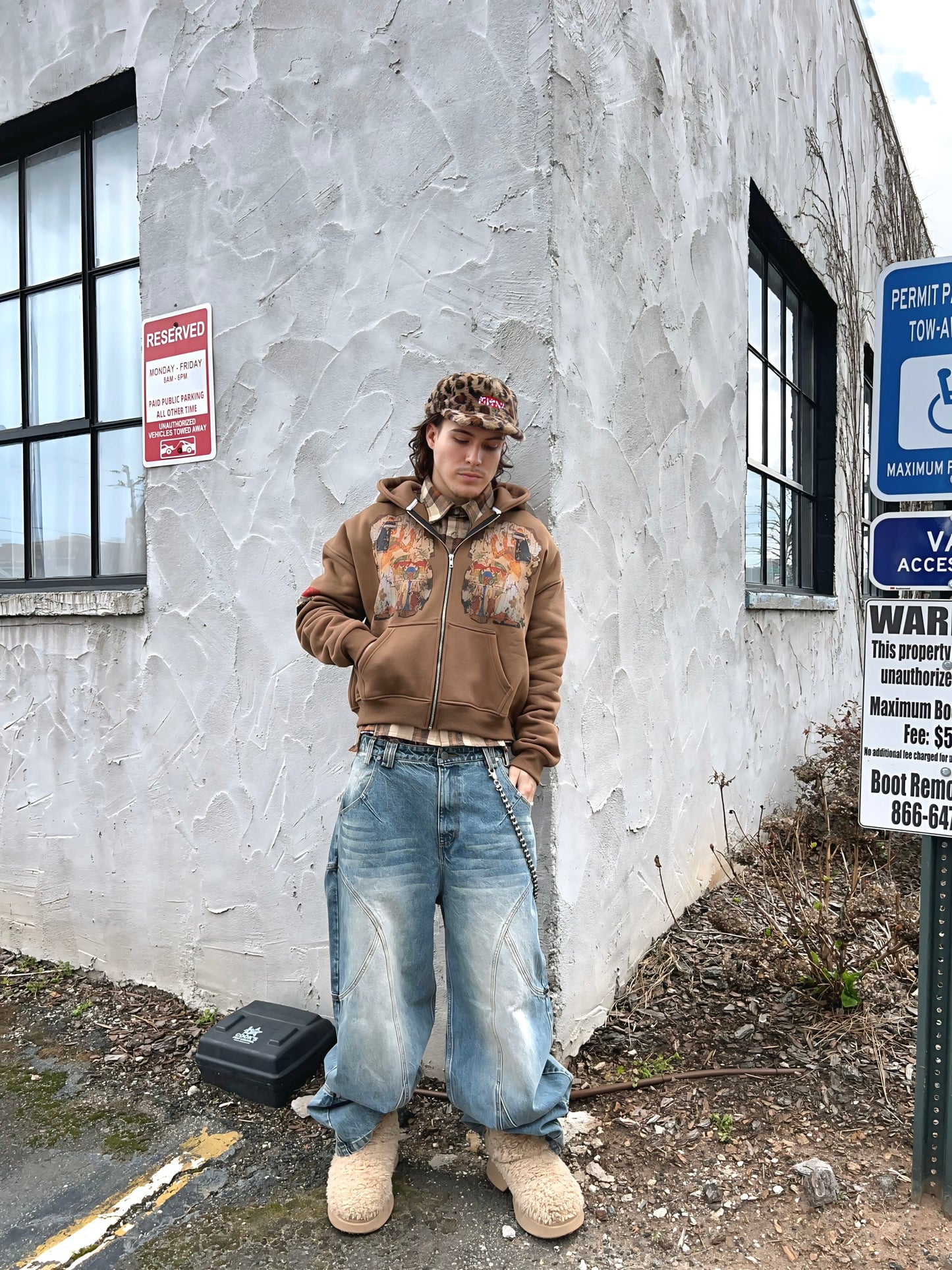 'Menna's Fragment' Cropped Zip Up - Brown