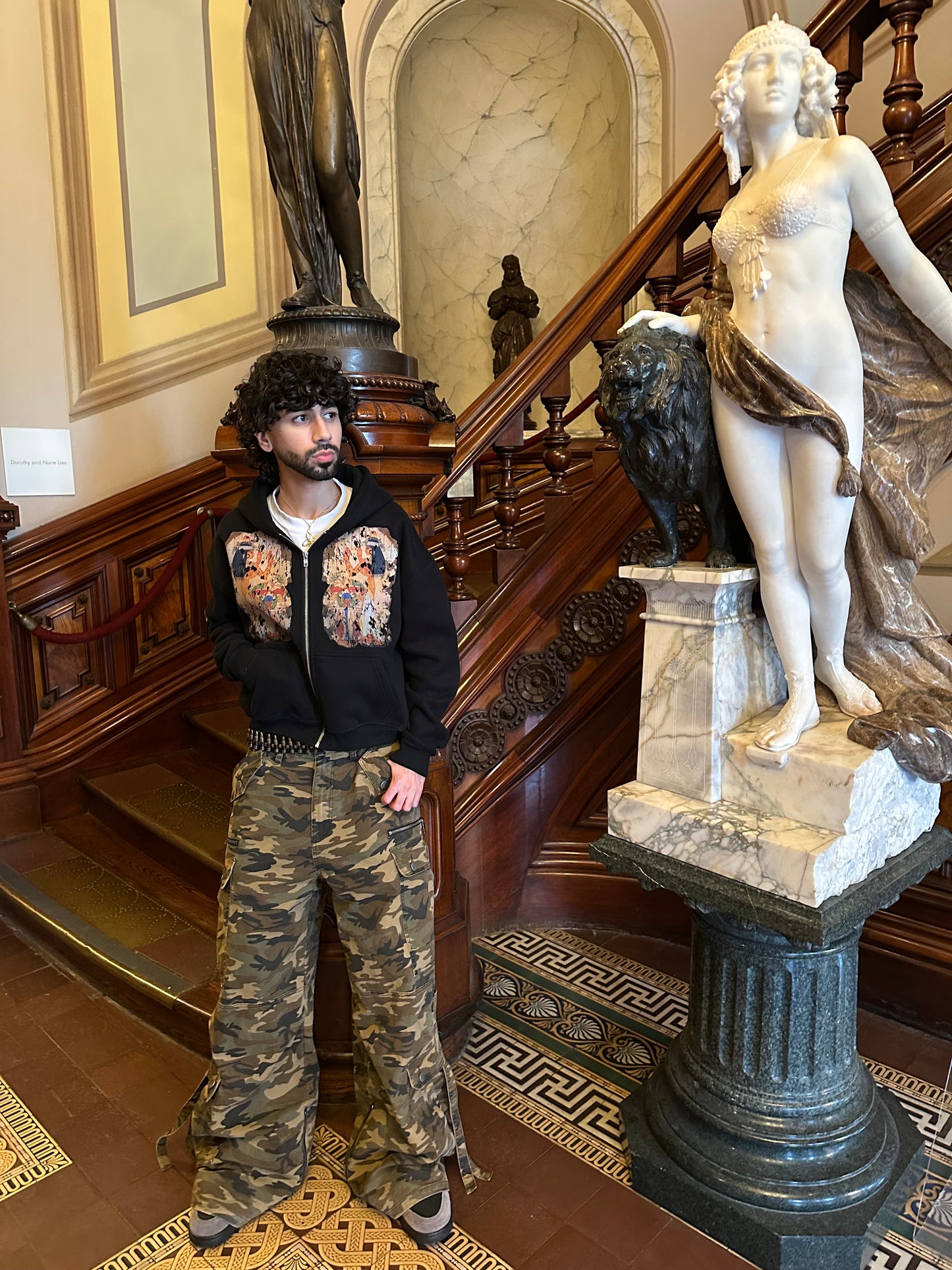 'Menna's Fragment' Cropped Zip Up - Black