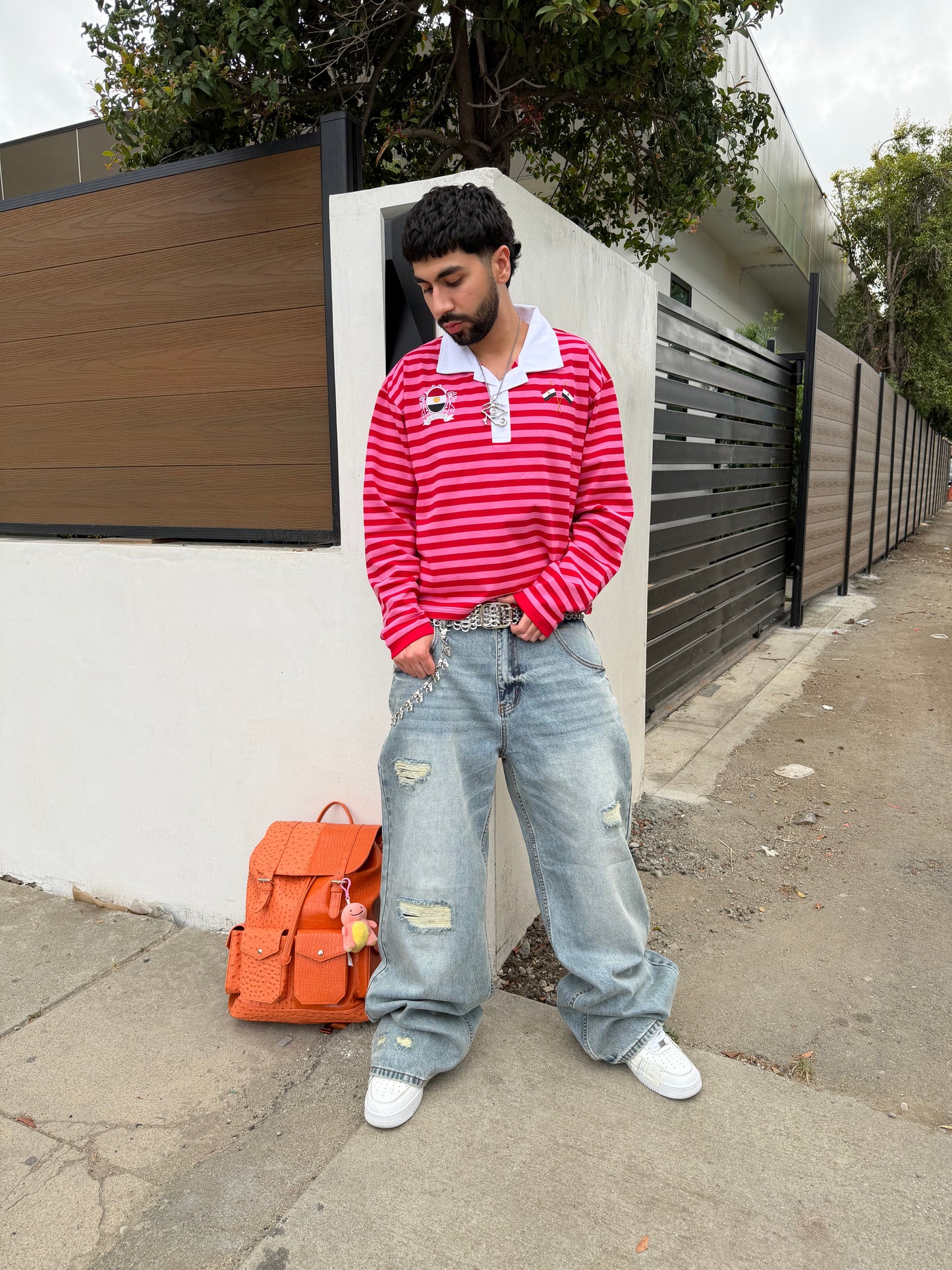 'Dynasty Forever' Cropped Polo Long Sleeve - Red & Pink