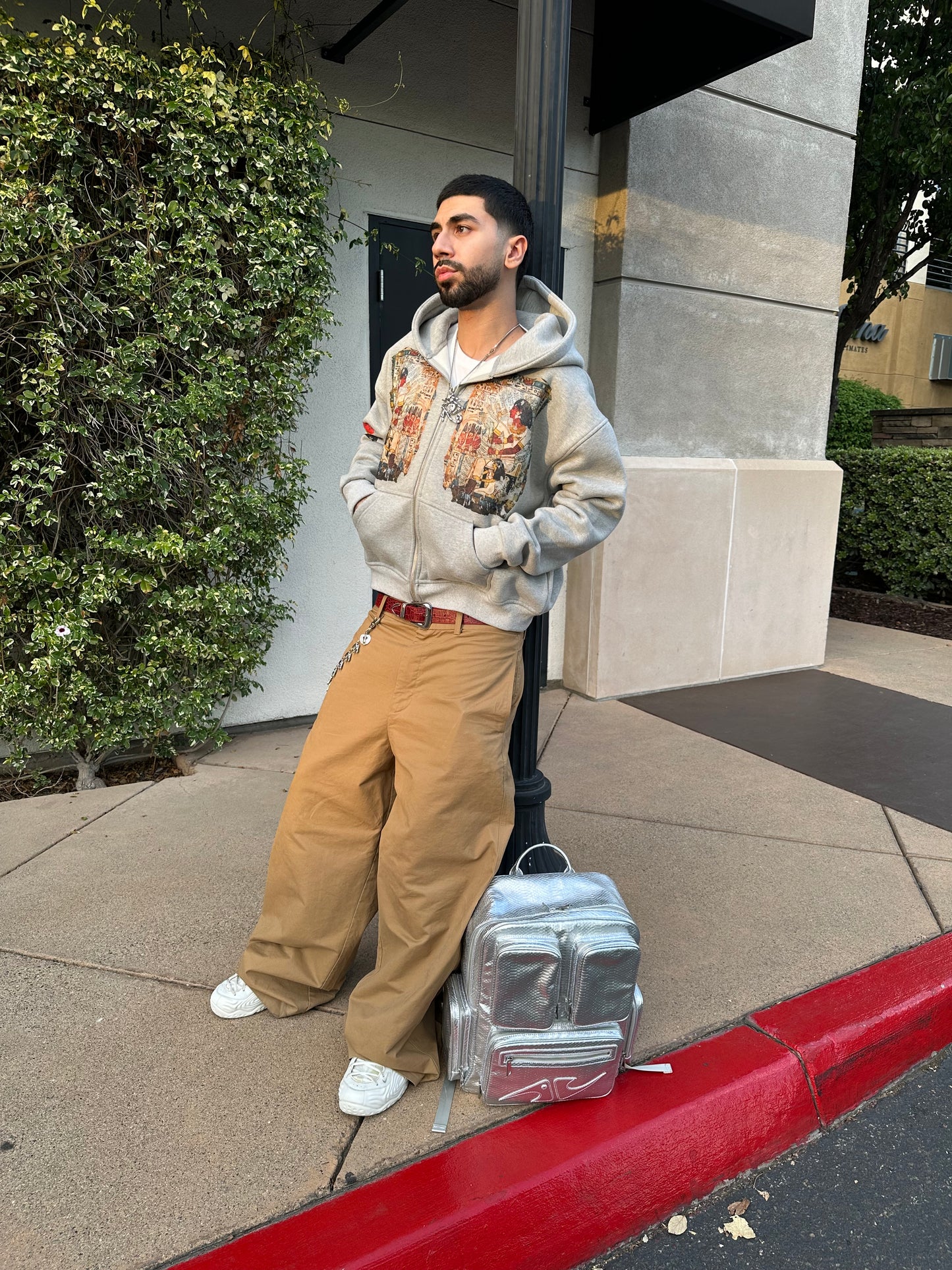 'Sennefer's Fragment' Cropped Zip Up - Gray