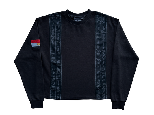 'Glyphs' Cropped Thermal Long Sleeve - Black