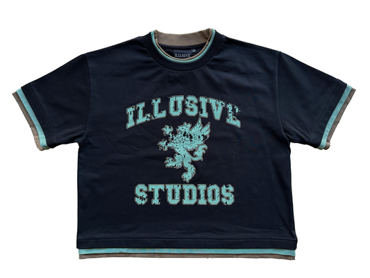 'Illusive Ascendant' Cropped Triple Layer Tee - Black