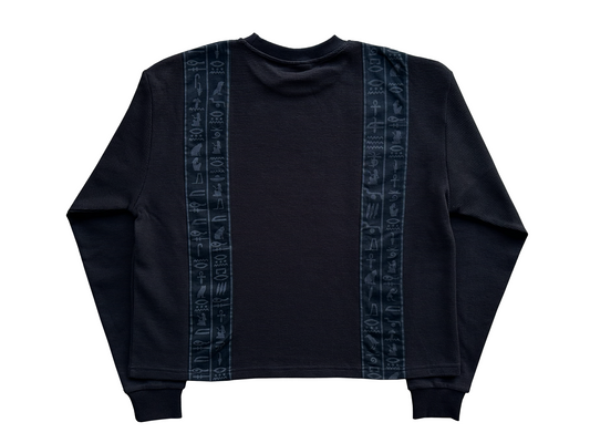 'Glyphs' Cropped Thermal Long Sleeve - Black