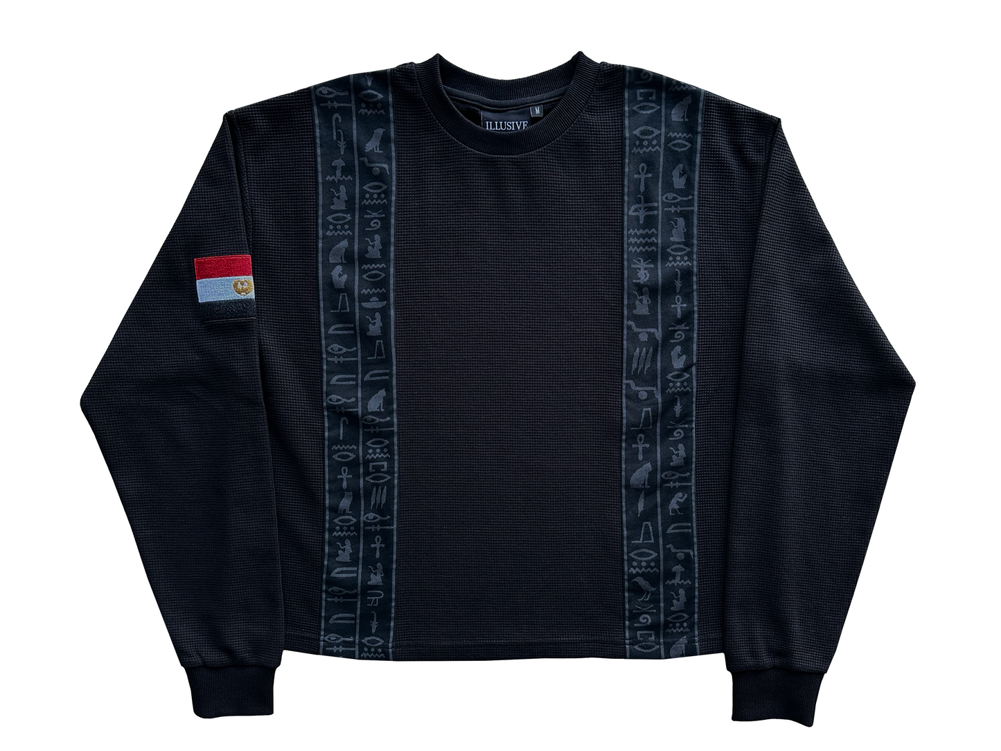 'Glyphs' Cropped Thermal Long Sleeve - Black