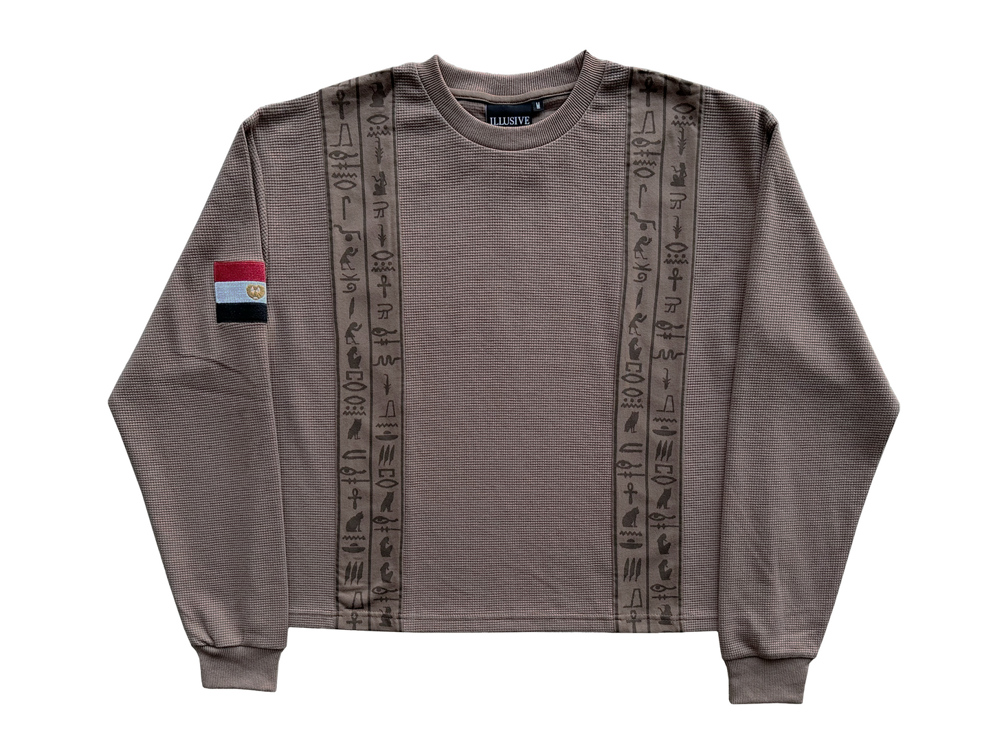 'Glyphs' Cropped Thermal Long Sleeve - Brown