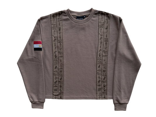 'Glyphs' Cropped Thermal Long Sleeve - Brown