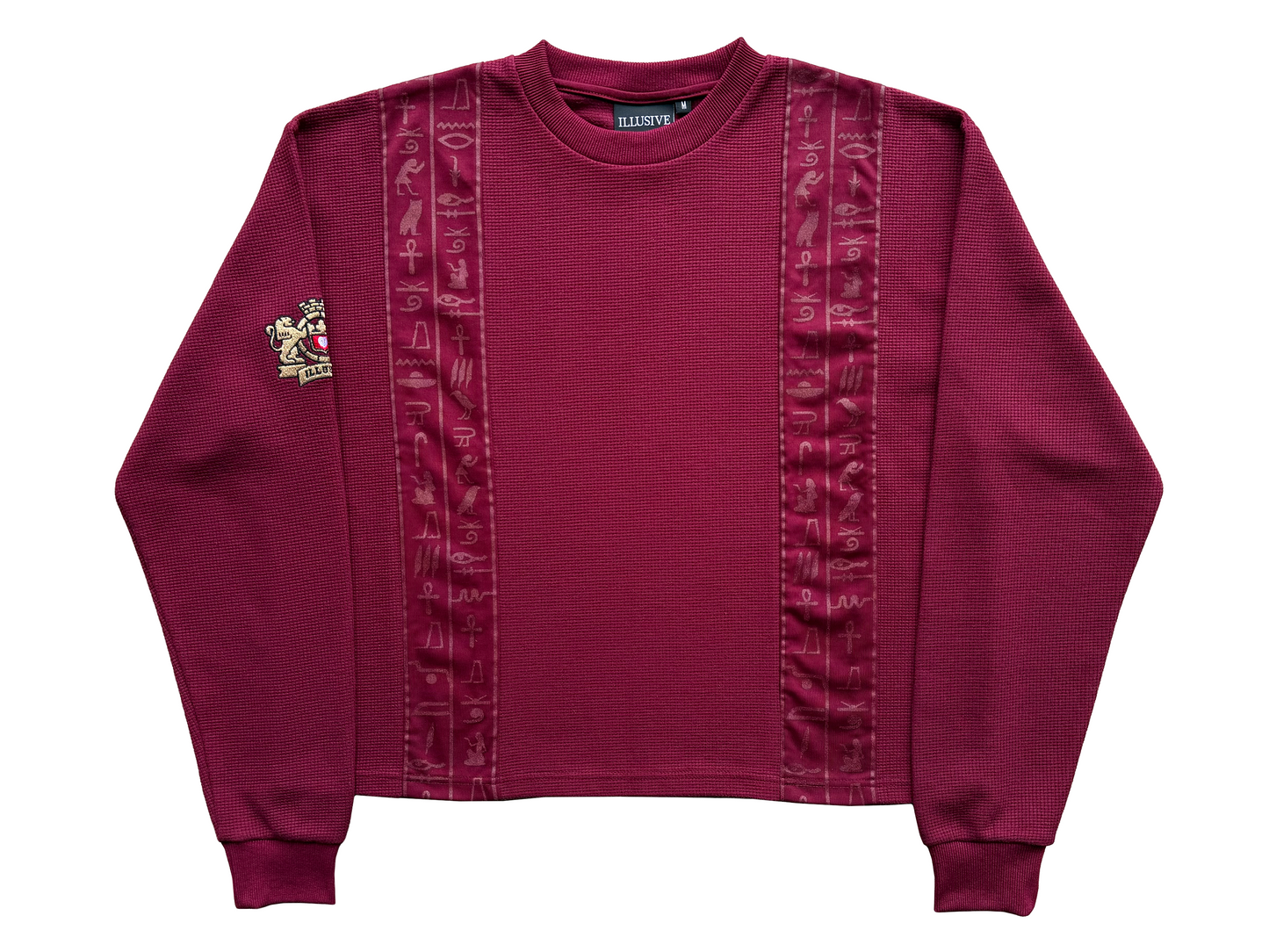 'Glyphs' Cropped Thermal Long Sleeve - Burgundy
