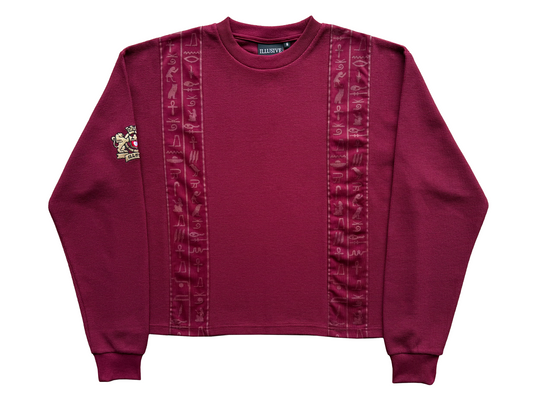 'Glyphs' Cropped Thermal Long Sleeve - Burgundy
