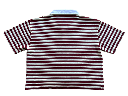 'Lion's Prosperity' Cropped Polo Tee - Burgundy