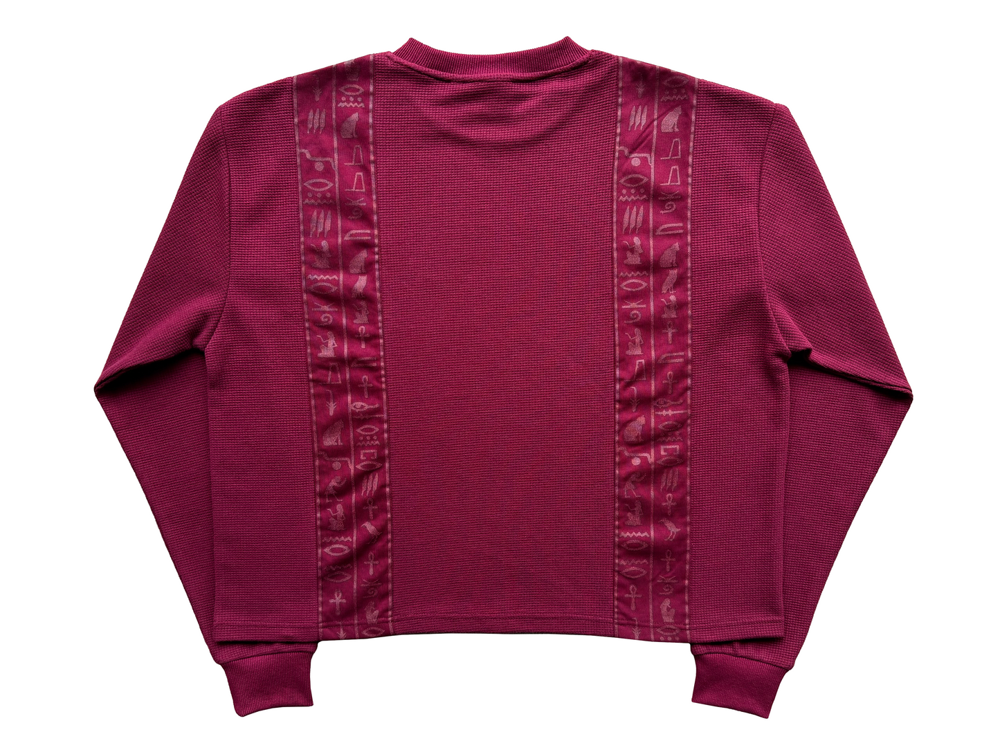 'Glyphs' Cropped Thermal Long Sleeve - Burgundy