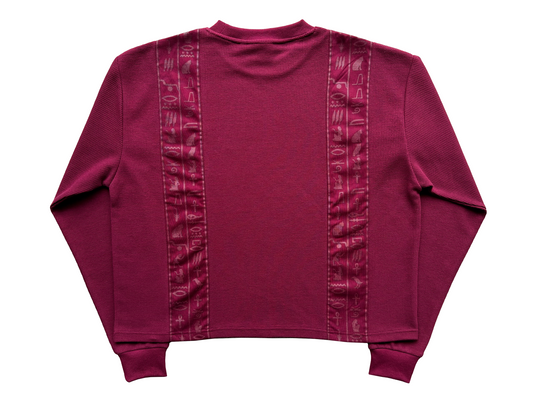 'Glyphs' Cropped Thermal Long Sleeve - Burgundy