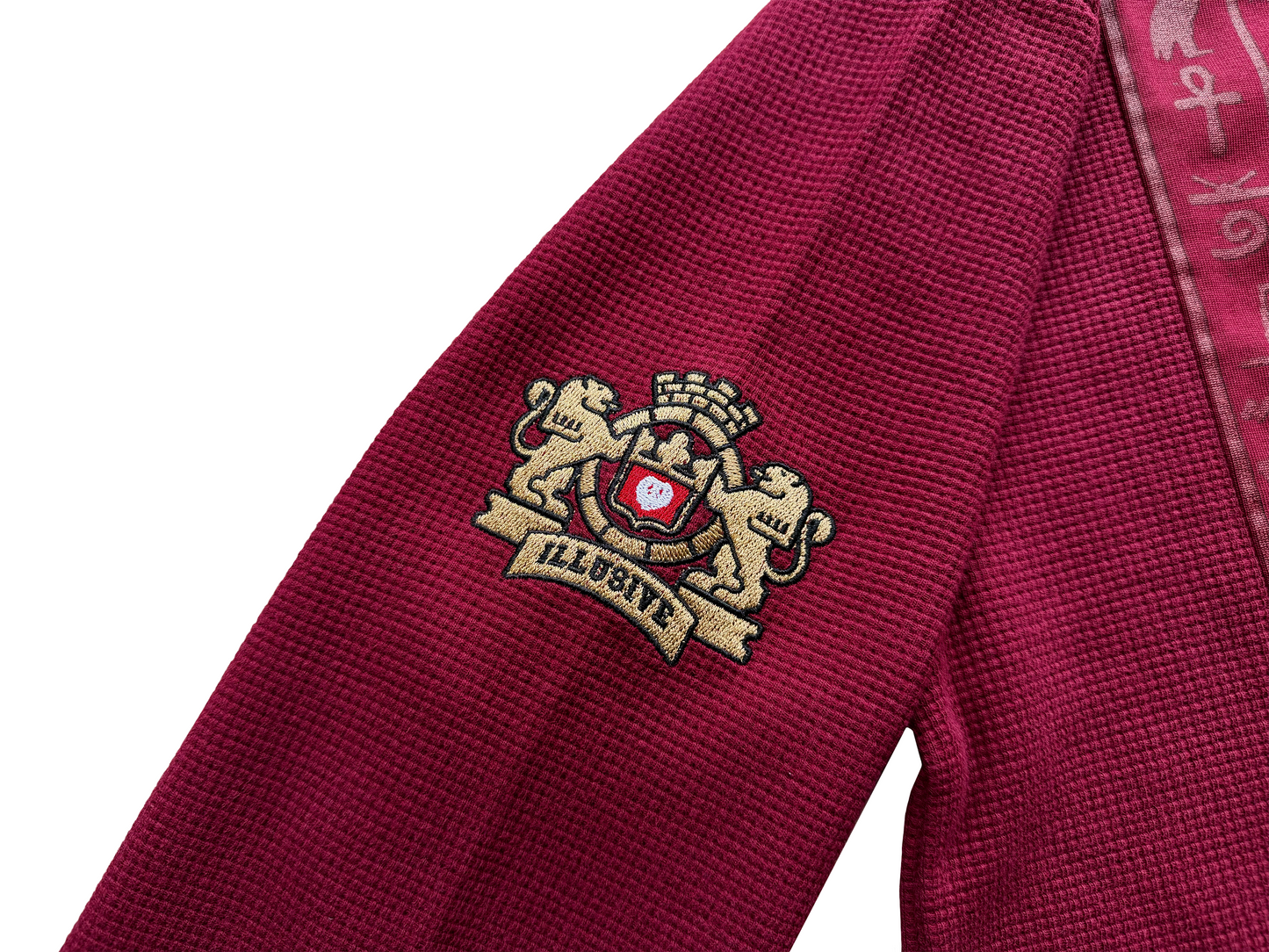 'Glyphs' Cropped Thermal Long Sleeve - Burgundy