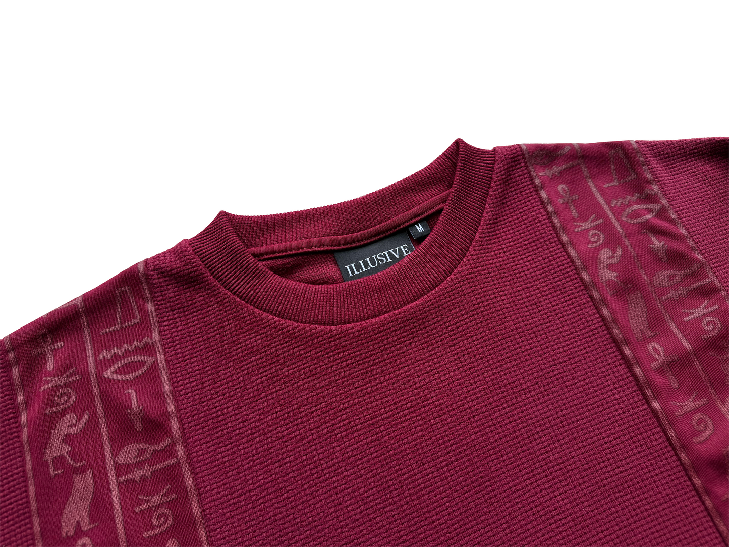 'Glyphs' Cropped Thermal Long Sleeve - Burgundy