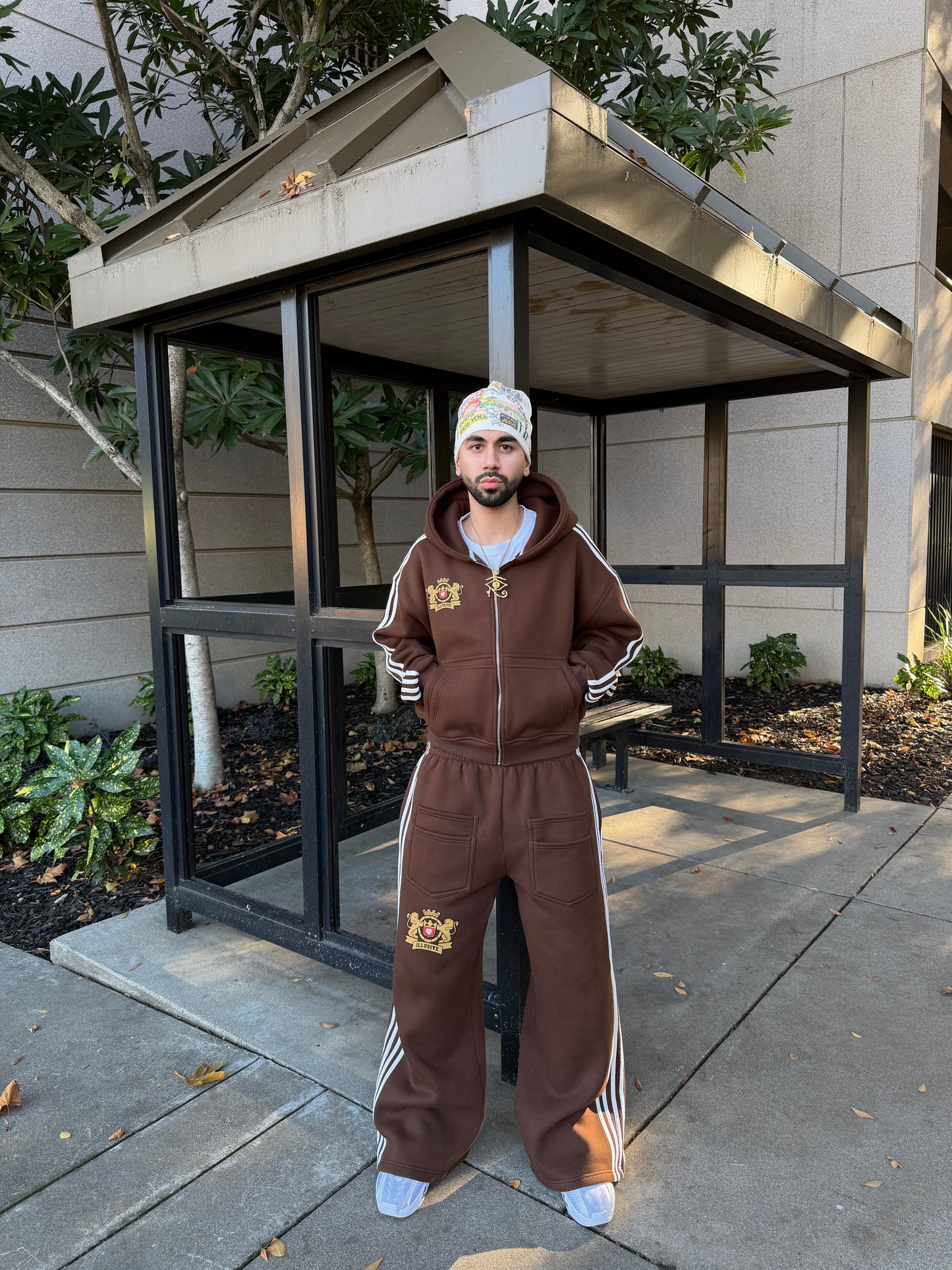 'Illusive Guardian' Cropped Zip Up - Brown