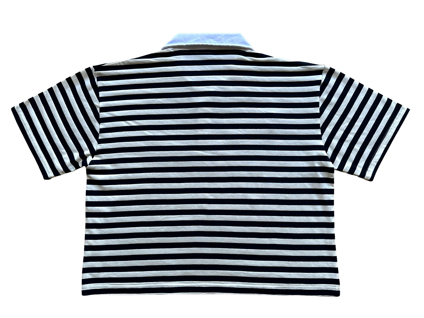'Lion's Prosperity' Cropped Polo Tee - Dark Navy Blue