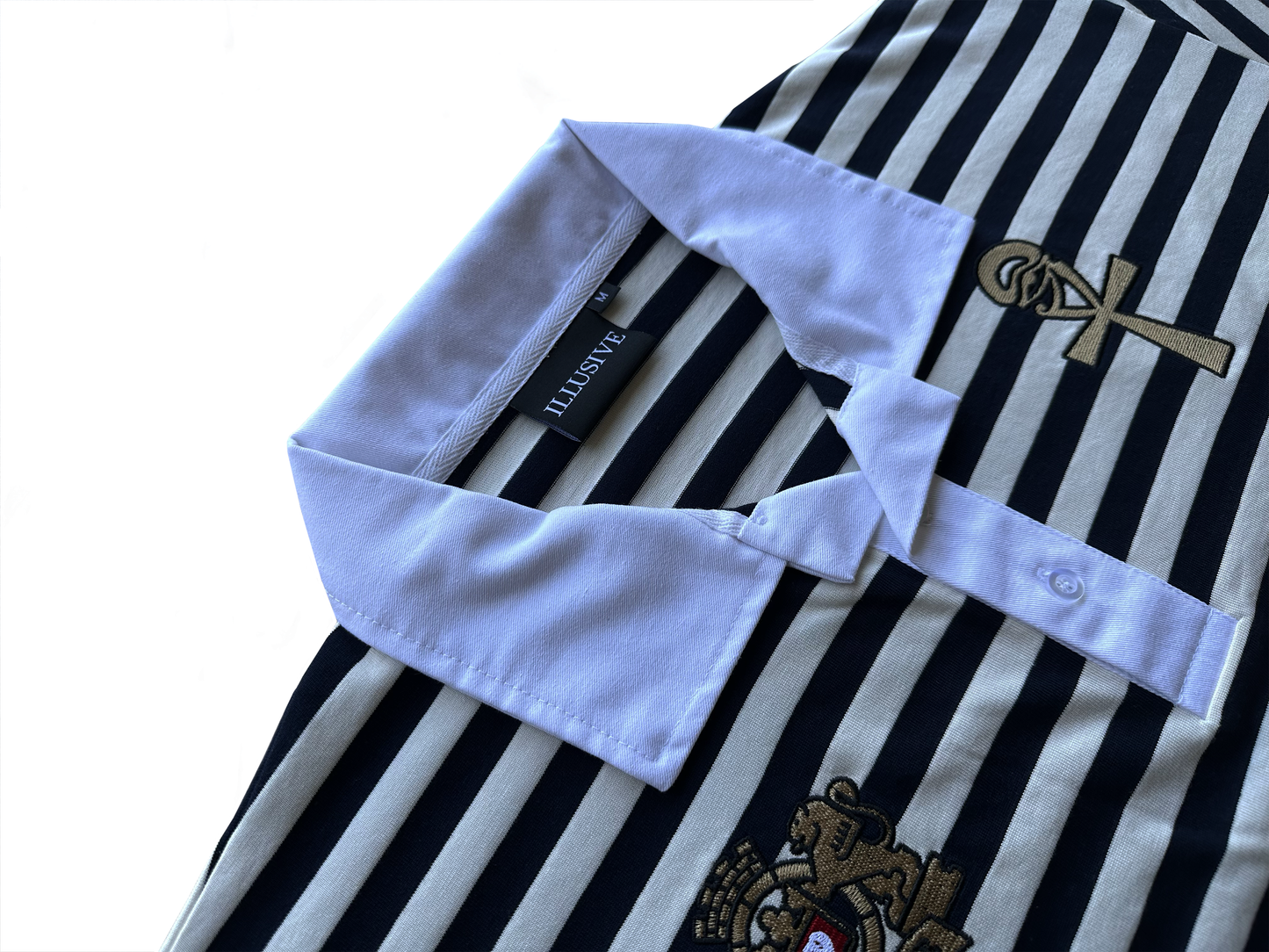 'Lion's Prosperity' Cropped Polo Tee - Dark Navy Blue