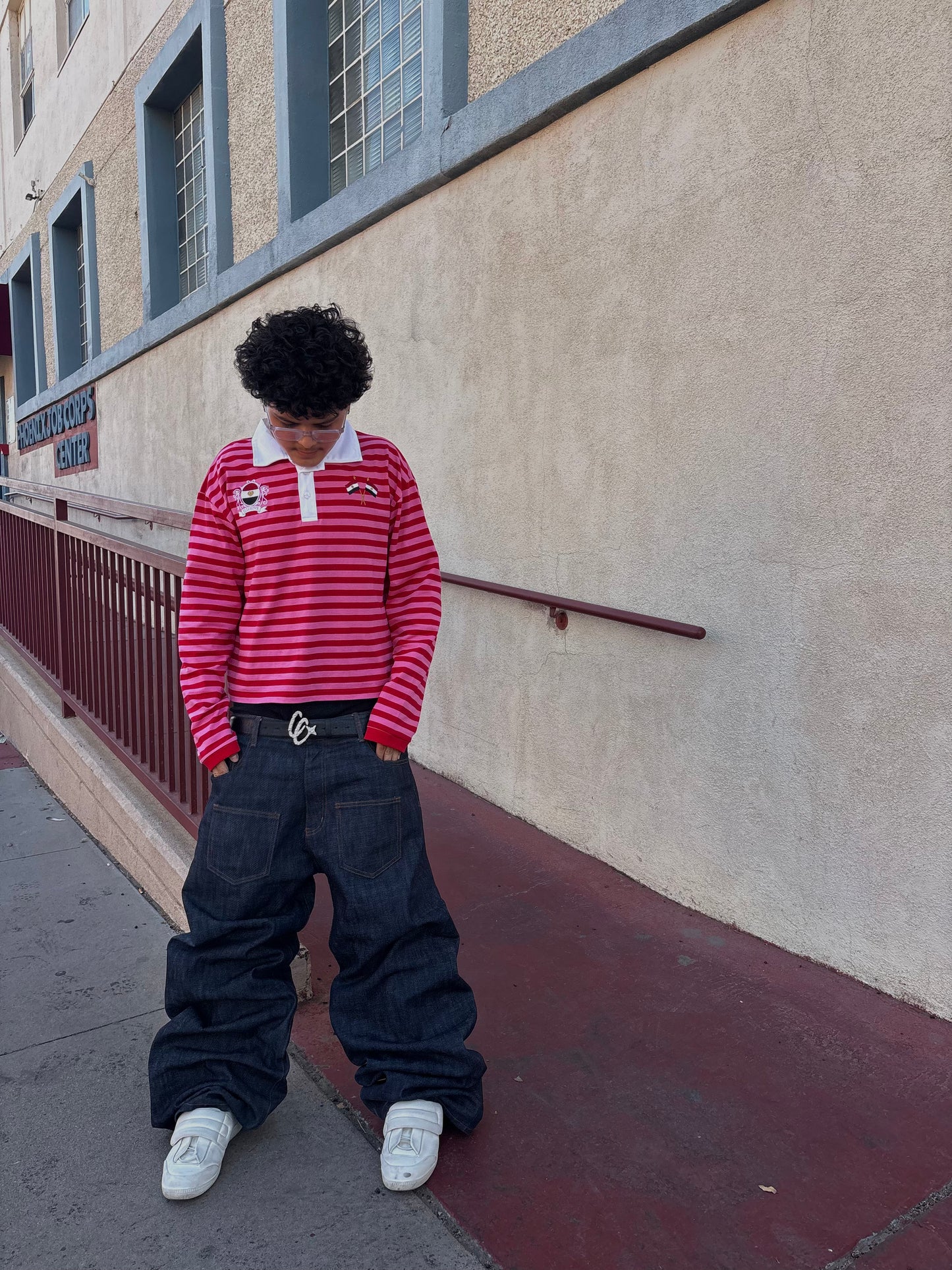 'Dynasty Forever' Cropped Polo Long Sleeve - Red & Pink