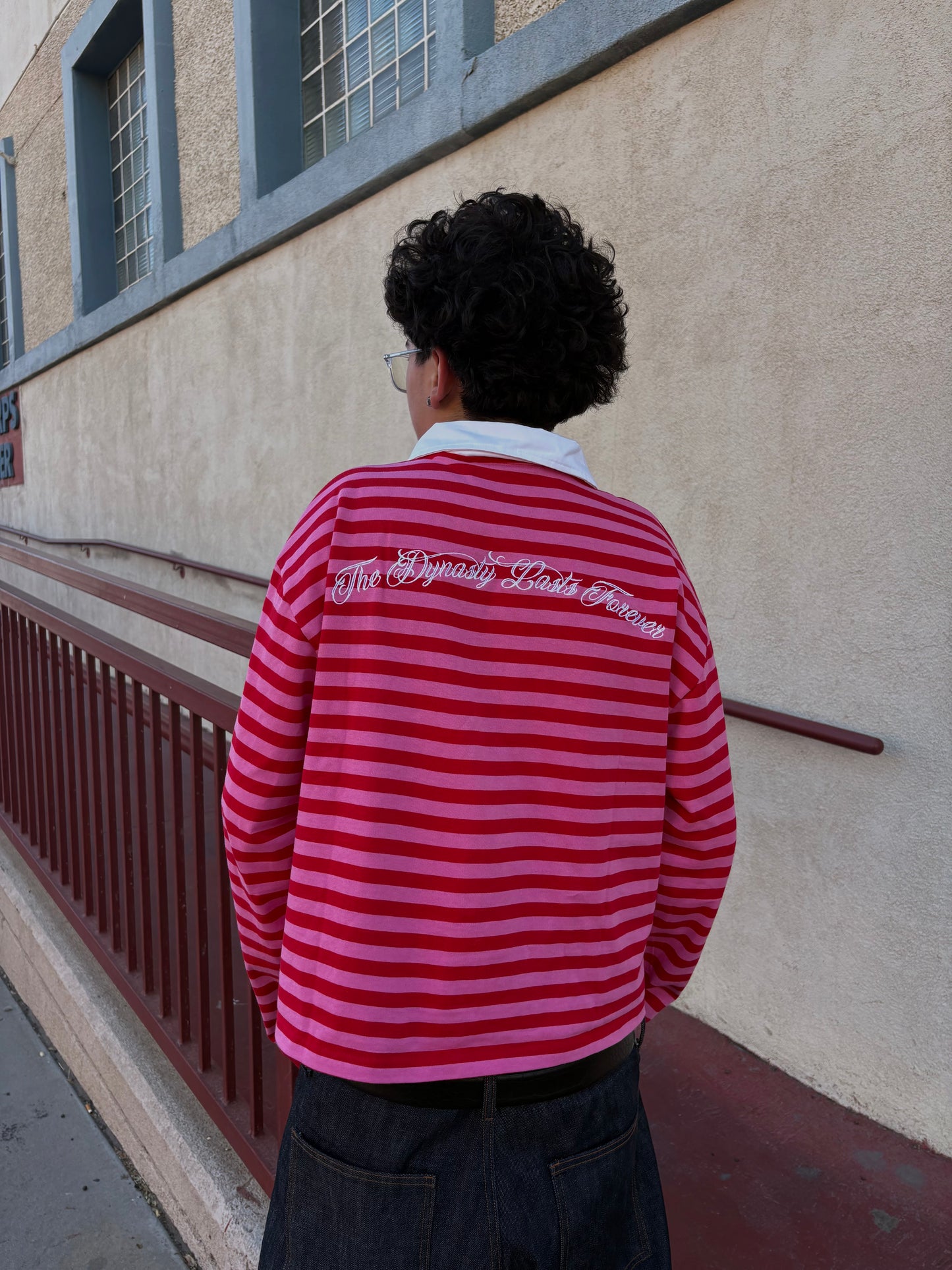 'Dynasty Forever' Cropped Polo Long Sleeve - Red & Pink