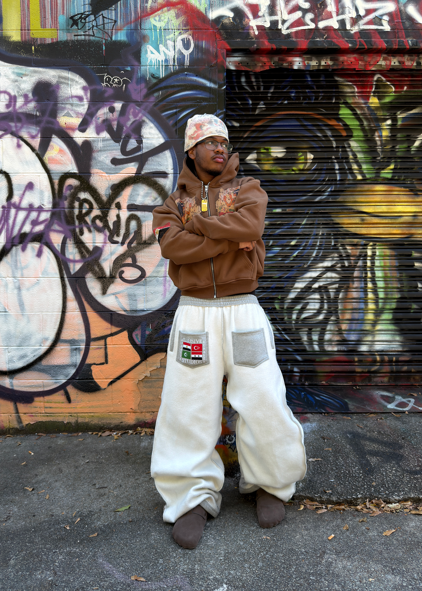 'Menna's Fragment' Cropped Zip Up - Brown