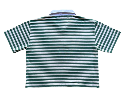 'Lion's Prosperity' Cropped Polo Tee - Jade Green