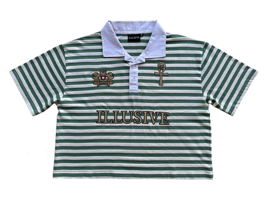 'Lion's Prosperity' Cropped Polo Tee - Jade Green