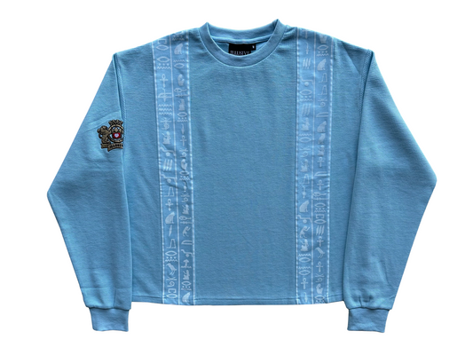 'Glyphs' Cropped Thermal Long Sleeve - Light Blue
