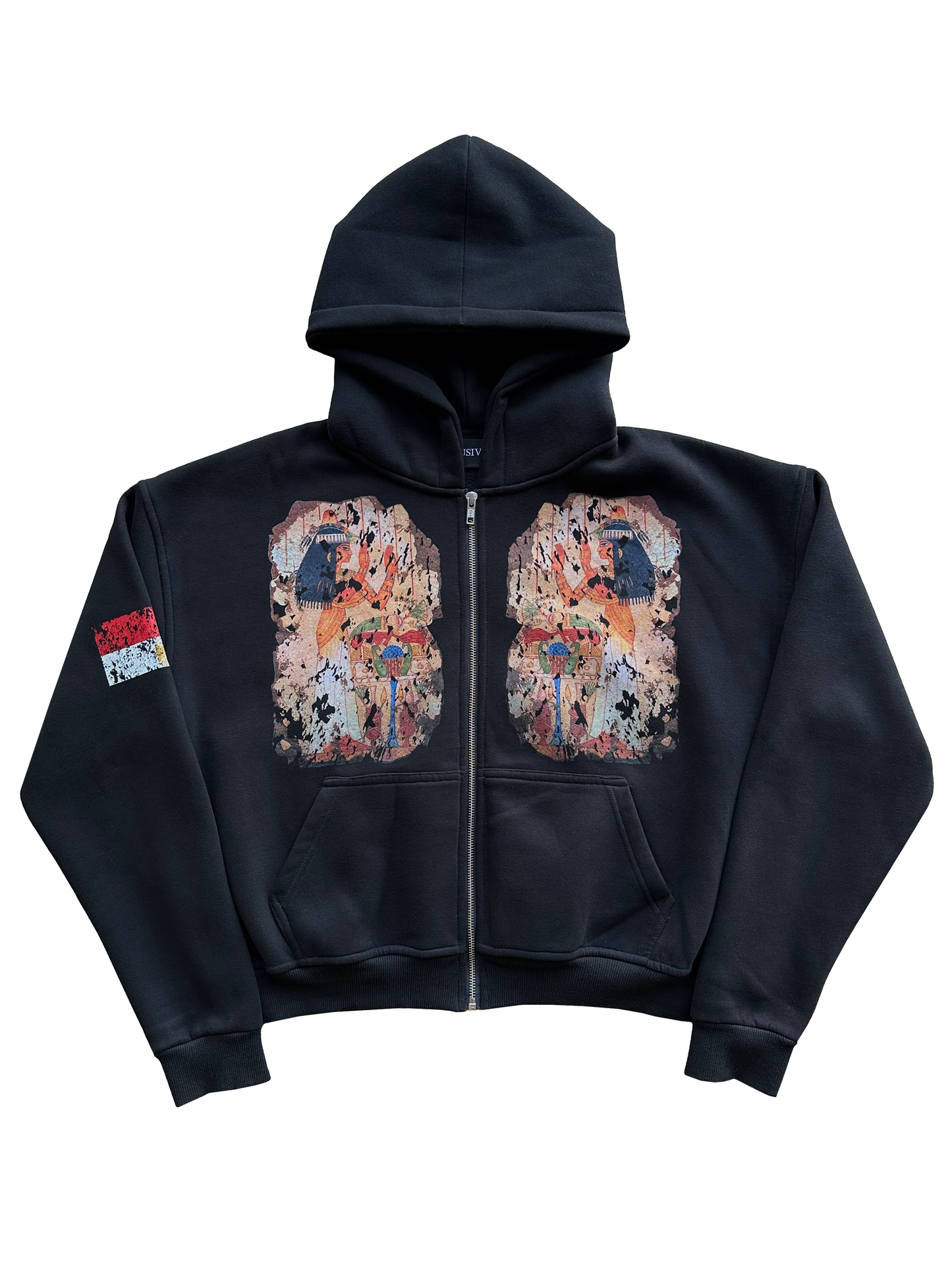 'Menna's Fragment' Cropped Zip Up - Black