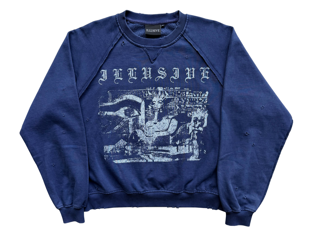 'Illusive Era' Cropped Crewneck - Navy Blue