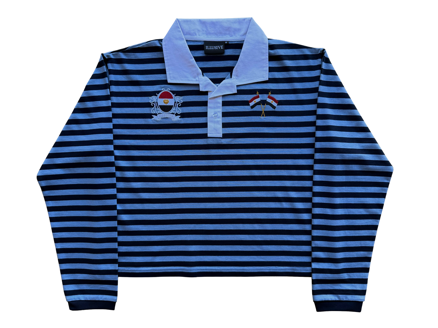 'Dynasty Forever' Cropped Polo Long Sleeve - Navy Blue & Light Blue