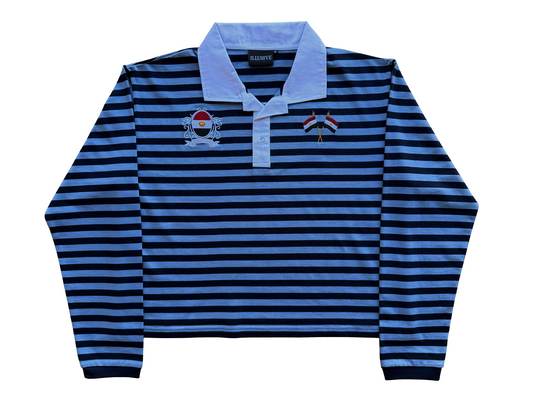 'Dynasty Forever' Cropped Polo Long Sleeve - Navy Blue & Light Blue