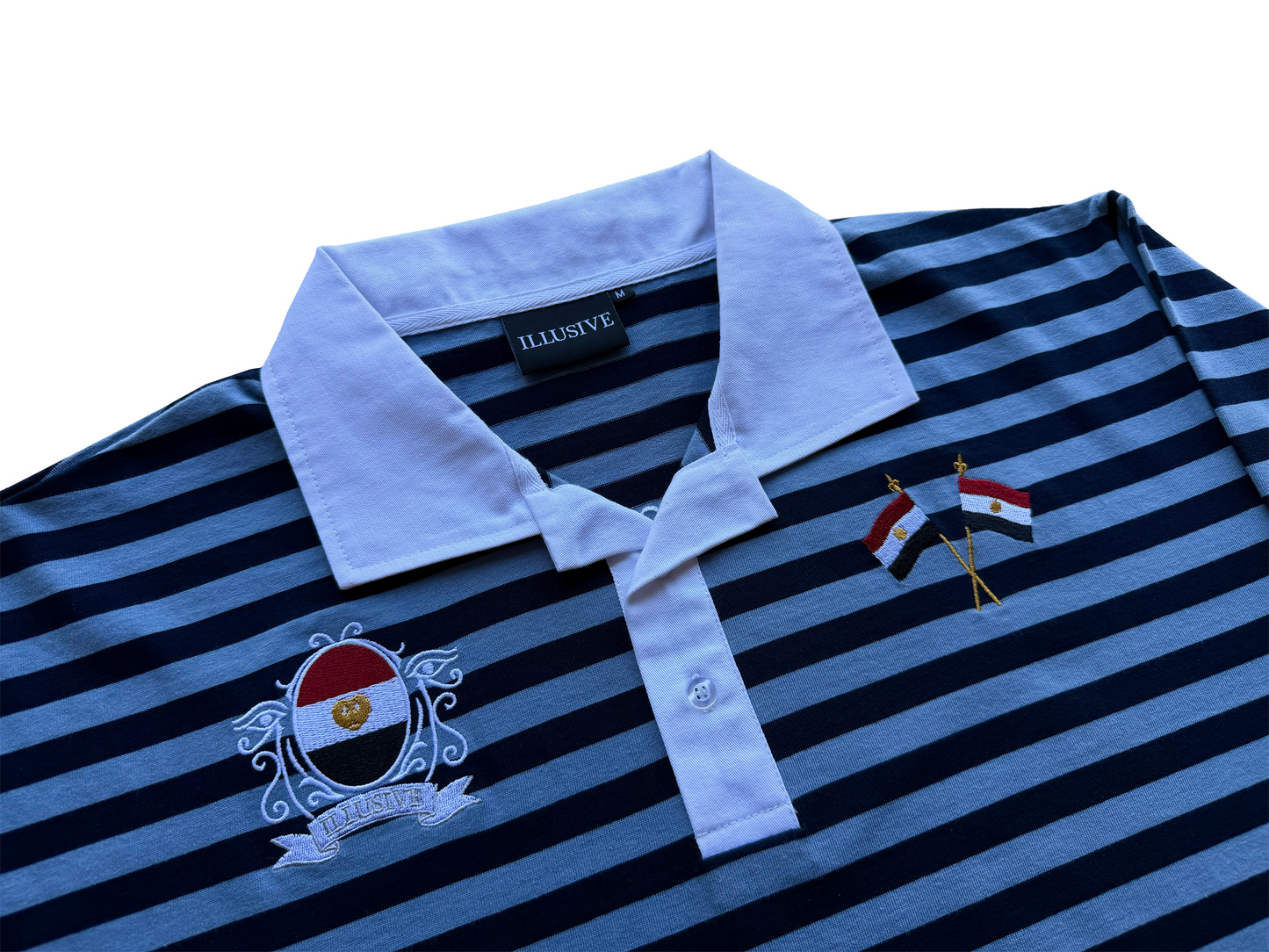 'Dynasty Forever' Cropped Polo Long Sleeve - Navy Blue & Light Blue