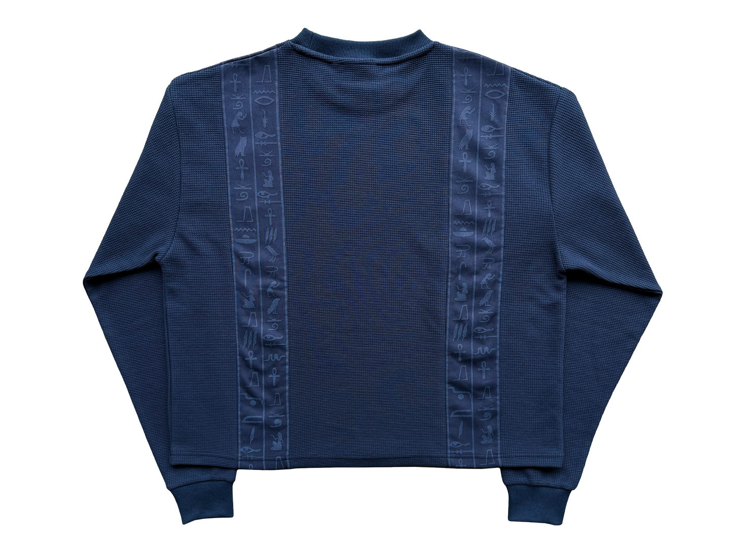 'Glyphs' Cropped Thermal Long Sleeve - Navy Blue