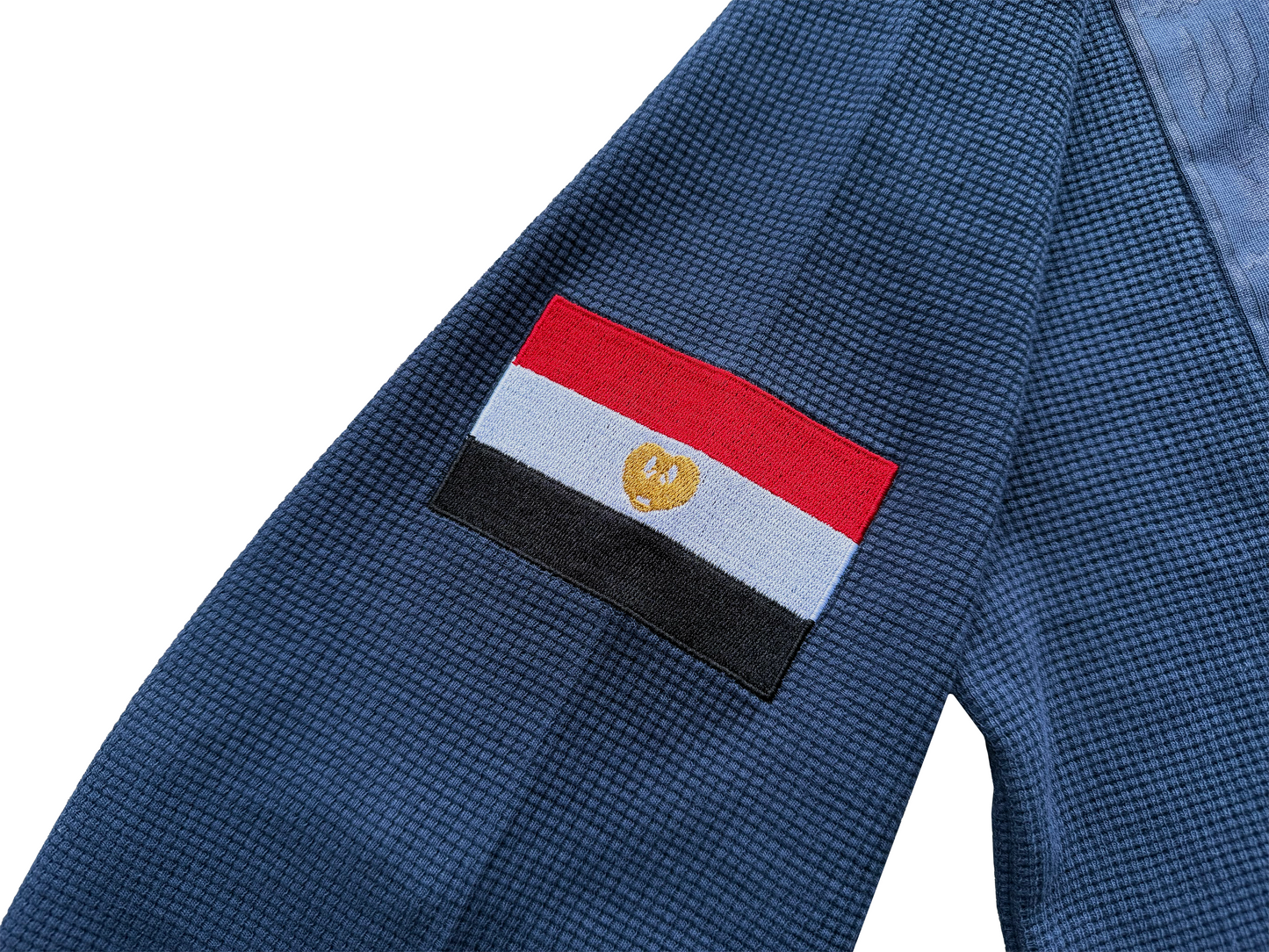 'Glyphs' Cropped Thermal Long Sleeve - Navy Blue