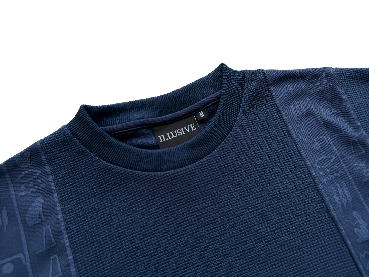 'Glyphs' Cropped Thermal Long Sleeve - Navy Blue