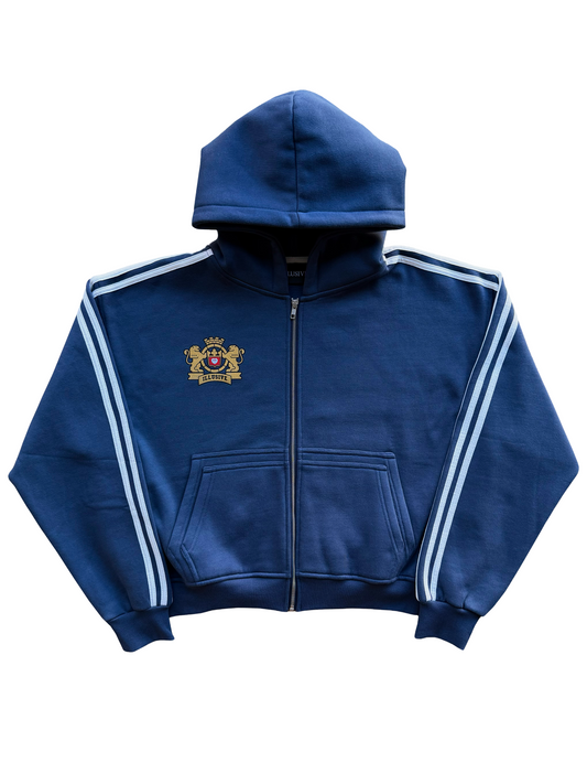 'Illusive Guardian' Cropped Zip Up - Navy Blue