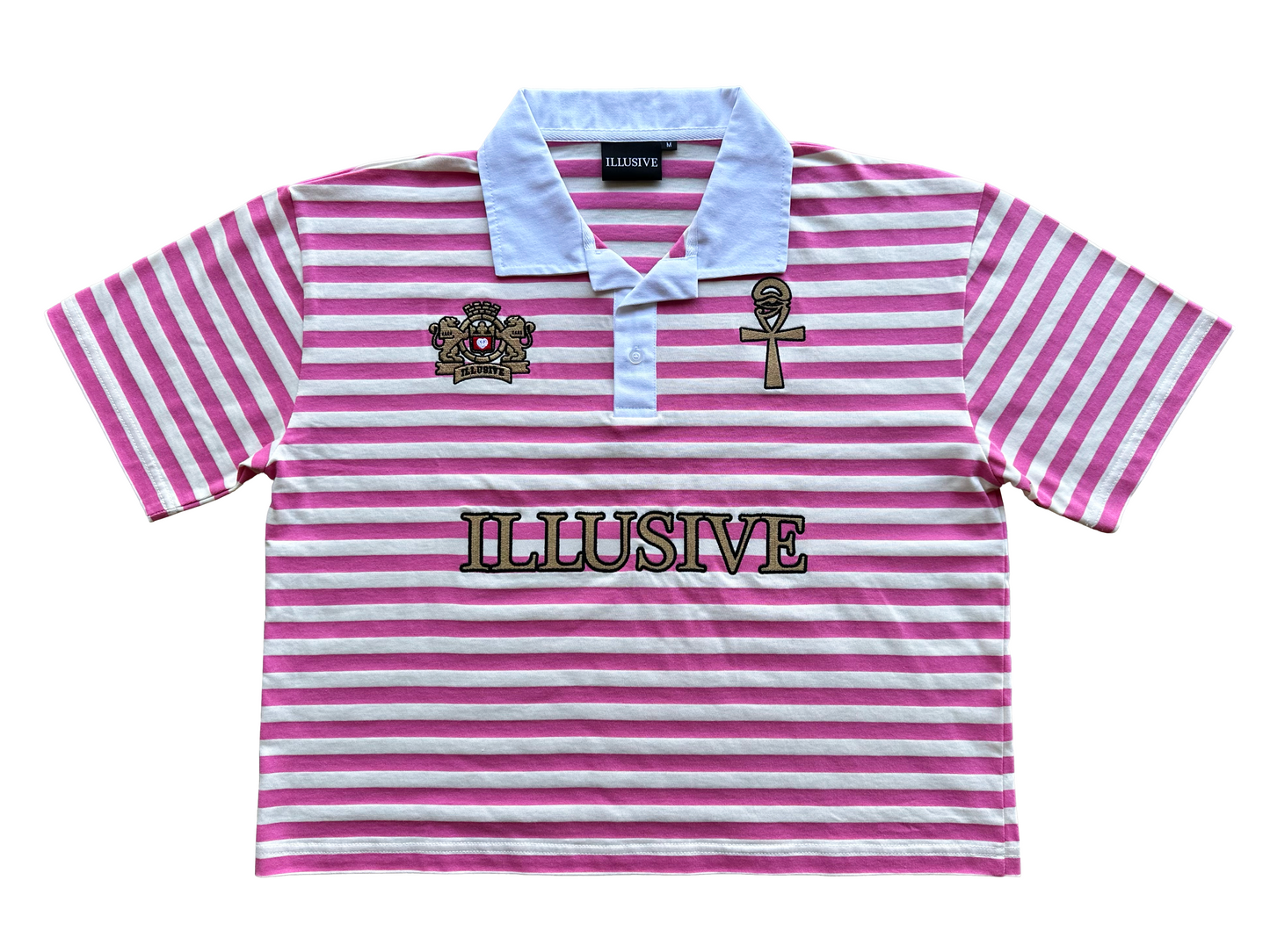 'Lion's Prosperity' Cropped Polo Tee - Pink